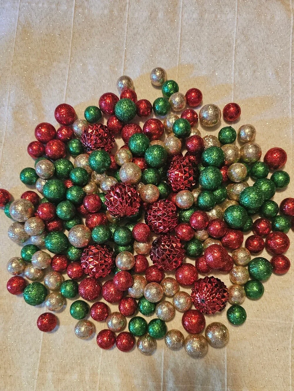 Lot of Glitter Christmas Decorative Filler Balls Red Green & Gold Holiday Decor